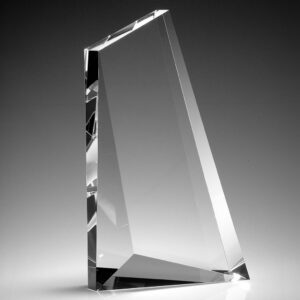 Geometric crystal trophy with sharp angles on gradient background, ideal for corporate recognition or employee achievement.