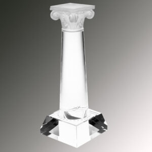 Crystal column trophy with square base and classical capital, ideal for corporate recognition or achievement awards.