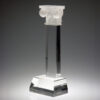 Crystal column trophy with ornate capital on faceted base, ideal for corporate or employee achievement recognition.
