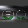 Green Shoots round crystal awards with green glass bases, ideal for employee recognition or corporate achievement.