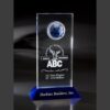 Crystal globe award with blue base, etched for corporate excellence and project achievement, Baltimore Metropolitan ABC.