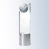 Crystal golf trophy with engraved 25 Year Reunion, Shenandoah University logo on metallic base; milestone recognition award.