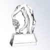 Crystal golf trophy with golfer in mid-swing on rectangular base, blank engraving plaque, for sports or achievement recognition.