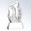 Crystal golf award featuring a male golfer mid-swing on a faceted glass base, ideal for corporate or sports achievement recognition.