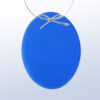 Crystal round plaque with blue accent hanging from a silver cord, ideal for corporate or employee achievement awards.