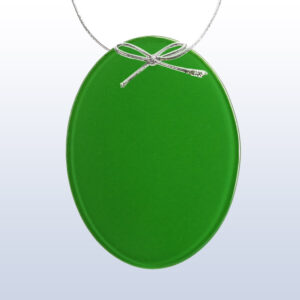 Oval jade crystal award with silver cord accent, ideal for corporate recognition or employee milestone achievements.