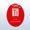 Crystal award plaque with Ti Lite logo, red oval detail, and engraved “Presented to: Lorena Galvan” for employee recognition.