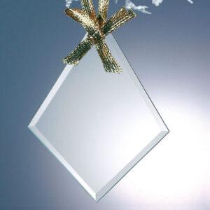 Diamond-shaped crystal award with gold ribbon, ideal for corporate recognition or employee milestones.