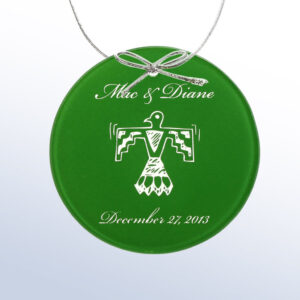 Crystal plaque with thunderbird design, personalized for “Mac & Diane,” milestone date, elegant corporate award.