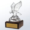 Crystal eagle trophy with outstretched wings on wood base, gold nameplate, ideal for corporate or employee recognition awards.