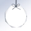 Octagonal crystal trophy with faceted edges, silver bow hanger; ideal for corporate or employee achievement recognition.