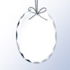 Oval crystal trophy award with faceted edges and silver bow, ideal for corporate or employee achievement recognition.