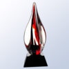 Crystal flame trophy with red and clear glass on black base, ideal for corporate recognition or employee milestone awards.
