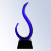 Blue crystal trophy with elegant curved loop design on black base, ideal for corporate or employee recognition awards.