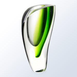 Crystal vase award with green and white swirl design, ideal for corporate recognition or milestone achievement.