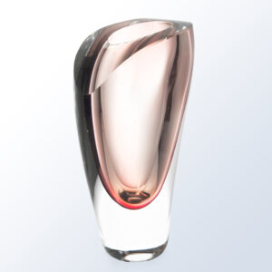 Crystal trophy with asymmetric blush pink design and thick base, ideal for corporate or employee achievement recognition.