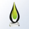 Green and black teardrop crystal trophy on black base, ideal for corporate recognition or employee achievement awards.