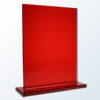 Red crystal plaque award on base, ideal for corporate recognition or employee achievement, modern acrylic design.