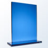 Blue crystal plaque award with rectangular design on matching base, ideal for corporate or employee recognition.