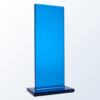 Blue crystal trophy with rectangular design on matching base, ideal for corporate recognition or achievement awards.