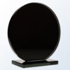 Black crystal trophy with round top and rectangular base, ideal for corporate or employee achievement recognition.