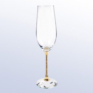 Crystal champagne flute award pair with gold stems and embedded crystals, ideal for corporate milestone or employee recognition.