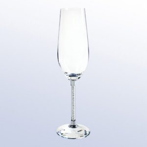 Crystal champagne flute trophy pair with crystal-studded stems, ideal for milestone or corporate recognition events.