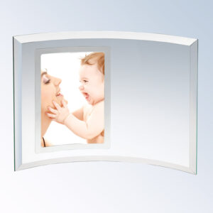 Crystal plaque trophy with curved frame, ideal for employee recognition or milestone awards, shown on a light gradient background.