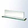 Crystal nameplate award with beveled glass edges on a sturdy glass base, suitable for corporate recognition.