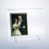 Crystal beveled photo plaque with glass stand, custom engraved for corporate recognition or employee milestone awards.
