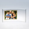 Crystal plaque with curved silver frame featuring engraved family of four, ideal for family or milestone recognition awards.
