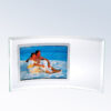 Curved horizontal silver-accented crystal photo plaque featuring a couple on the beach, ideal for corporate recognition.