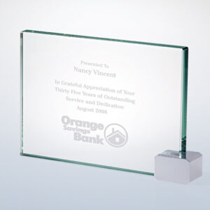 Crystal rectangle award with chrome holder, engraved for 35 years corporate service recognition, dated August 2008.