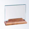Crystal glass plaque on walnut base, blank and ready for engraving; ideal for corporate or employee recognition awards.