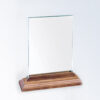 Crystal rectangle plaque with smooth edges on walnut base, ideal for corporate recognition or employee achievement awards.