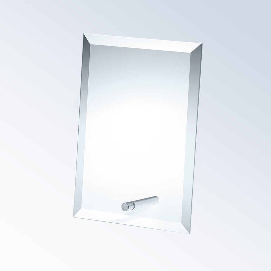Crystal rectangle award with beveled edges and aluminum pole, ideal for corporate recognition or employee achievement.