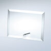 Crystal rectangle trophy with beveled edges on aluminum stand, ideal for corporate or employee recognition awards.