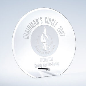 Crystal circle award with aluminum pole, engraved for Chairman’s Circle 2007 and Overall Lead corporate recognition.