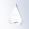 Triangular crystal award with aluminum pole, engraved for Make-A-Wish recognition, on a light gradient background.