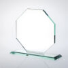 Small octagonal crystal plaque award with slant edge base, ideal for corporate or employee recognition.