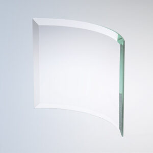 Curved crystal glass plaque with beveled edges, ideal for corporate or employee recognition awards.