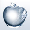 Crystal apple award trophy with hand detail, clear glass, ideal for employee recognition or corporate achievement.