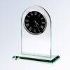 Jade glass crystal clock award with black Roman numeral face; ideal for corporate or employee recognition.