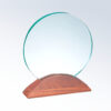 Crystal plaque with moon design on walnut base, ideal for corporate or employee milestone recognition.