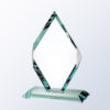 Large diamond-shaped crystal trophy with beveled edges and slanted base, ideal for corporate or employee recognition.