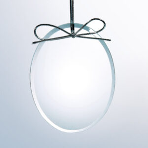 Crystal oval trophy with metal wire bow, suitable for corporate recognition or employee milestone awards.