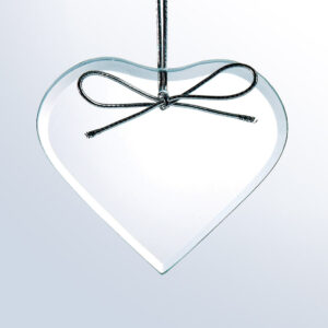Crystal heart trophy with silver bow, perfect for corporate recognition or employee achievement awards.