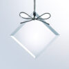 Diamond-shaped crystal trophy suspended by silver bow, ideal corporate or employee milestone award. Clear glass material.