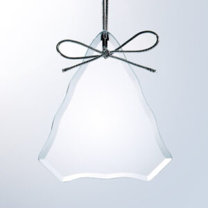 Crystal bell trophy with silver bow, ideal for corporate achievement or employee recognition awards.