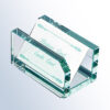Crystal card holder award showcases two white cards; ideal for corporate recognition or employee achievement.